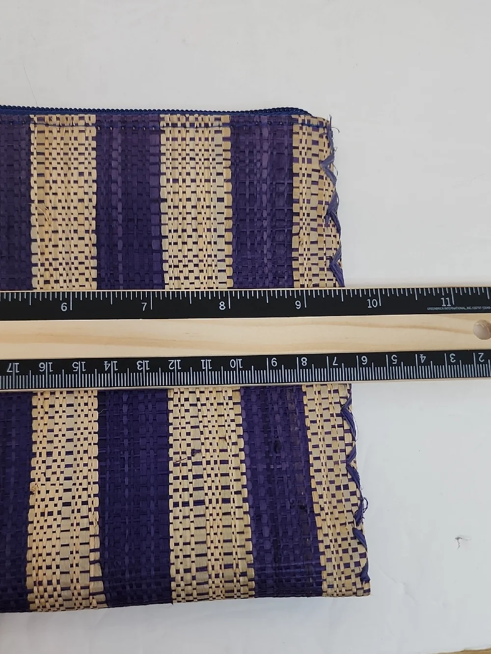 Woven Straw Raffia Stripe Zip Pouch Clutch Navy Natural OS